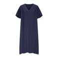 thumbnail image 4 of Ovzne Robes Grande Taille pour Femmes aux Formes Robe d'Été Robe Décontractée pour Femme Couleur Unie Col en V à Manches Courtes Robe Décontractée Robe pour Femme à Manches Courtes Liquidation, 4 of 7