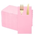thumbnail image 1 of 100 Pcs Disposable Linen Feel Napkins with Built-in Flatware Pockets, Paper Dinner Napkins for Knife and Forks Light Pink, 1 of 6