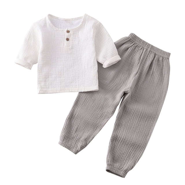 Birdeem Chemises pour Filles Mode Filles et Garçons Hauts Décontractés à Manches Longues Col Rond Col Bouton Ensembles de Pantalons Longs Unis