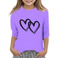 thumbnail image 2 of MEZZALL T-Shirt de Loisirs pour Enfants à Imprimé Cœur, Col Rond, Coupe Ample, Manches 3/4, T-Shirt à Manches Trois-Quarts, Hauts Mignons, 4-5 Ans, 2 of 3