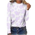 thumbnail image 1 of Pompotops Chemises pour Femmes Col Rond Imprimé Manches Longues Hauts Blouse Régulière Imprimée Liquidation, 1 of 5