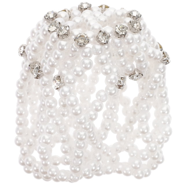 Miangastore Perle Élastique en Crochet pour Cheveux avec Design en Strass pour Performance de Danse Blanc