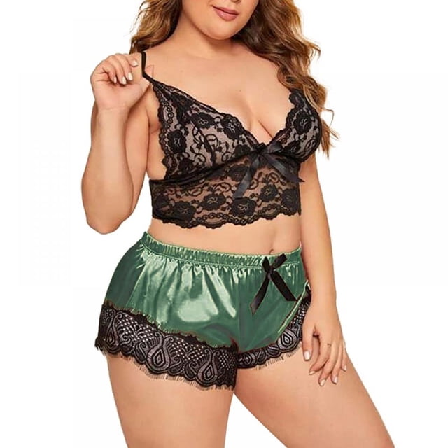 Pyjama en Dentelle Grande Taille pour Femmes Ensemble de Pyjama Deux Pièces en Satin