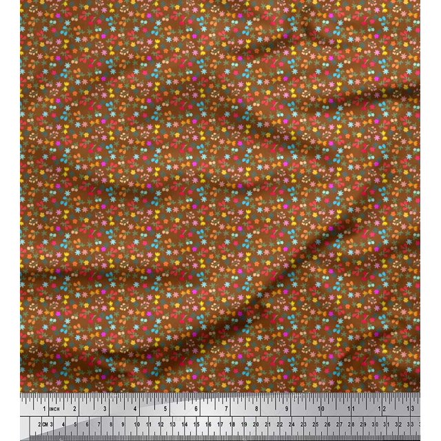 Soimoi Rayon Fabric Leaves & Floral Artistic Printed Fabric 1 Yard 42 Inch Wide