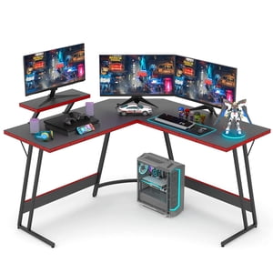 Devoko L Shaped Gaming Desk Computer Desk 51â€ Office Corner Desk with Monitor Stand Home Gaming Writing Study Table Workstation (Carbon Fibre Black)