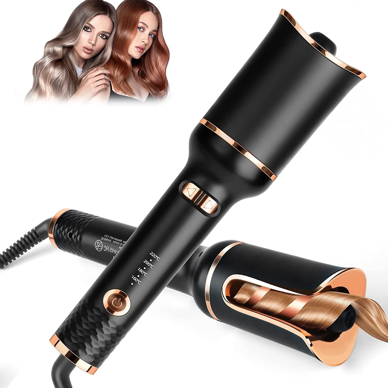 Automatic Curling Iron, Portable Auto Hair Curler with Hair Roller & Large Slot & Adjustable Temperature Rotating Curling Wand with Dual Anti-Scald, Auto Shut-Off, 360° Swivel Cord for Hair Styling
