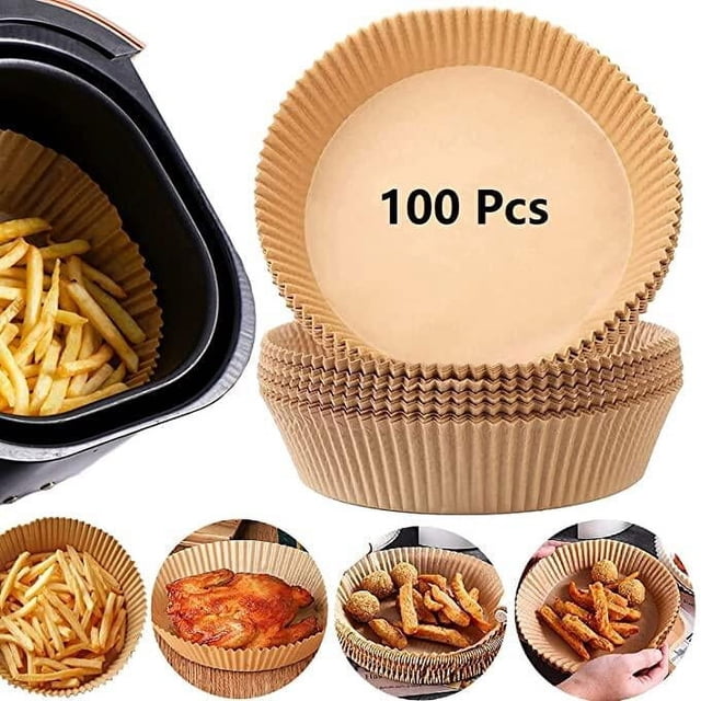 100 Pcs Doublure en Papier Jetable pour Friteuse à Air Chaud, Doublures Jetables Antiadhésives pour Friteuse à Air, Papier de Cuisson pour Friteuse à Air Imperméable, Résistant à l'Huile, Papier Parchemin pour Cuisson Rôtissage Micro-Ondes (20cm, Nature)