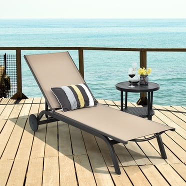 Costway 2PCS Outdoor Patio Lounge Chair Chaise Recliner Aluminum Fabric Adjustable Brown