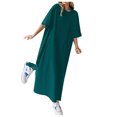 thumbnail image 1 of Kcodviy Robe Longue Ample Décontractée Unie à Manches Courtes T-Shirt Longueur Genou Robe pour Femmes Robe Grande Taille Robes d'Été pour Femmes Robes d'Été pour Femmes Travail Décontracté Robes Midi pour Femmes, 1 of 4
