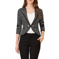 thumbnail image 1 of INSPIRE CHIC Blazer Fin à Rayures pour Femme, Col à Revers Cranté, Décoré de Boutons, L Noir, 1 of 6