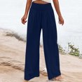 thumbnail image 2 of Timegard Linen Pants For Women High Waist Wide Leg Pants Drawstring Elastic Trousers Loose Casual Solid Color Pants, 2 of 6