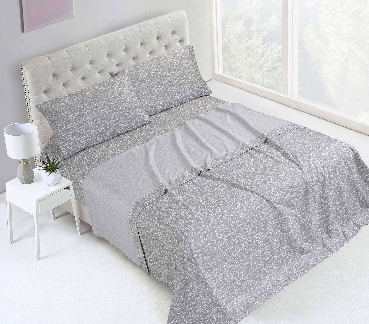 Swift Home 4-Piece Printed Sheet Set, Grey Plaid, King