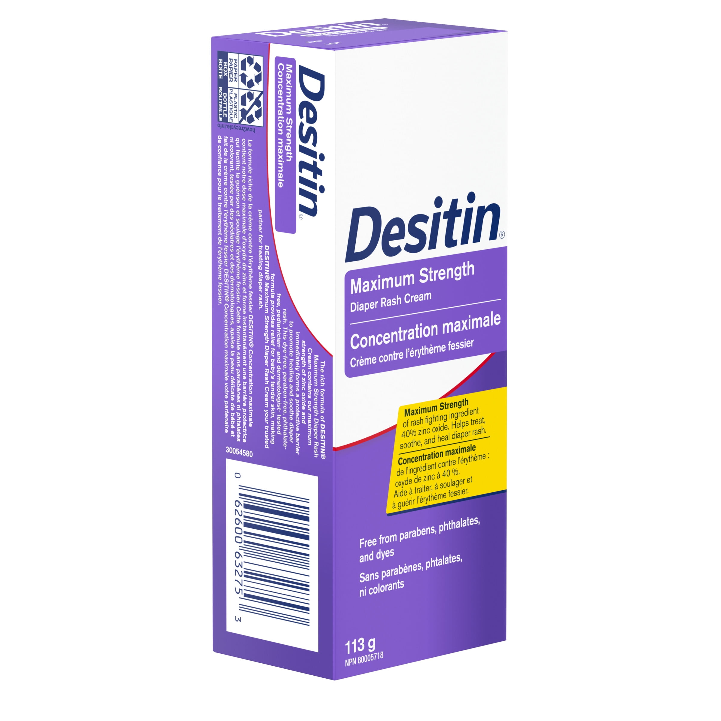Desitin Maximum Strength Baby Diaper Rash Cream, 40% Zinc Oxide to Help Treat, Heal, and Prevent Diaper Rash, Hypoallergenic, Phthalate- & Paraben-Free Paste, 113 g