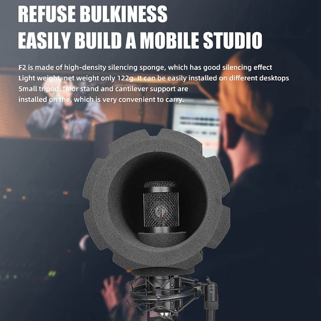 pitrice Éponge Acoustique pour Écran de Microphone pour Radio, Studio, Performance Extérieure, Éponge pour Micro + Support