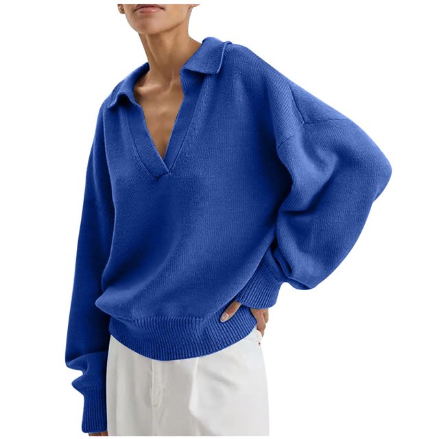 Yuyuzo Women Ribbed Tops Long Sleeve Wrap V Neck Pullover Solid Color Casual Baggy Fall Tops