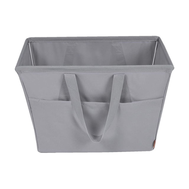 Neatfreak! Easy Carry Laundry Tote in light grey with a rectangular lightweight fabric design, extra-long handles, and an outer pocket, ideal for laundry, storage, or versatile household use.