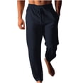 thumbnail image 2 of Pants for Men, Mens Fashion Drawstring Elastic Waist Solid Color Casual Length Pants, 2 of 6