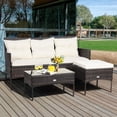 thumbnail image 1 of Gymax 3PCS Patio Rattan Sectional Conversation Furniture Set w/ Off White Cushions, 1 of 7