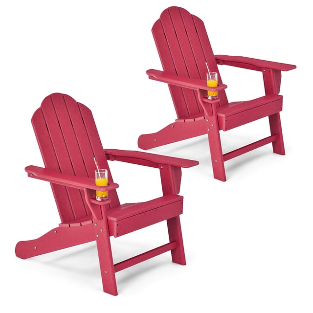 Costway Lot de 2 Chaises Adirondack de Patio Résistantes aux Intempéries pour Jardin et Terrasse avec Porte-Gobelet Rouge