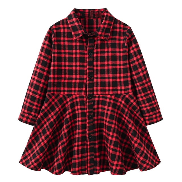 PMVFHDE Robes pour Filles - Robe pour Tout-Petits Enfants avec Ceinture Rayée à Carreaux Décontractée à Manches Longues Robe Chemise pour Filles pour Usage Quotidien Rouge, 9-10 Ans