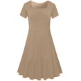 thumbnail image 3 of Robe d'Été pour Femme à Encolure Carrée, Mignonne, à Manches Courtes, Taille Haute, Robes Décontractées Évasées Ligne A, à Volants, Kaki, P, 3 of 6