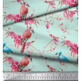 thumbnail image 2 of Soimoi Green polyester Crepe Fabric Red Berries & Bulbul Bird Decor Fabric Printed Yard 42 Inch Wide, 2 of 3