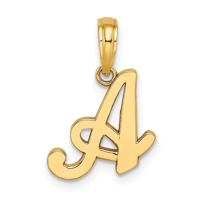 Diamond2Deal 14K Yellow Gold Script Letter A Initial Pendant for Women (L- 0.65inch, W- 0.5inch)