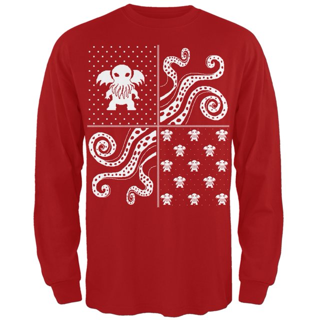 Cthulhu Chandail de Noël Laid Dimensions Lovecraft Rouge à Manches Longues