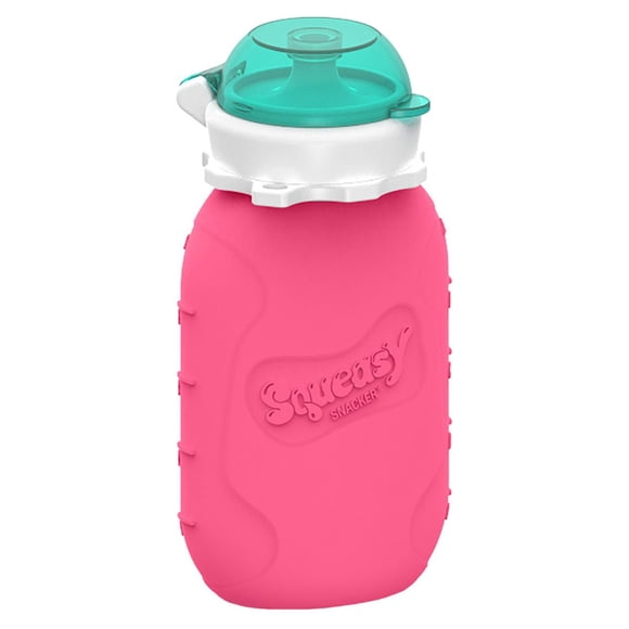 Squeasy Gear Snacker Bébé Nourrisson Tout-Petit Poche à Aliments Réutilisable en Silicone Anti-Fuite - Rose