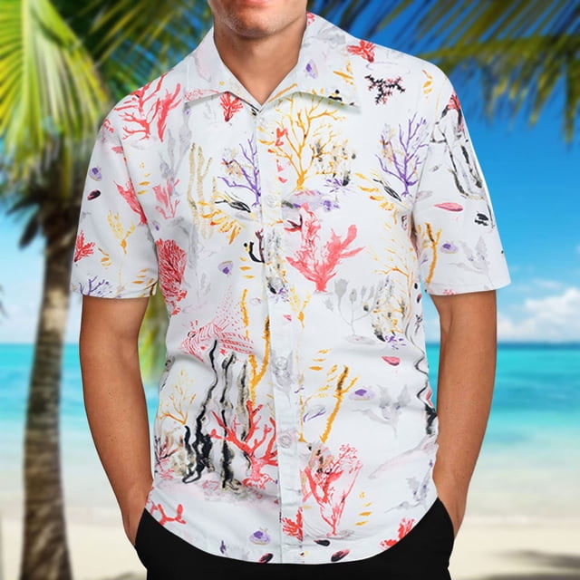 Chemise Hawaïenne pour Homme à Manches Courtes Imprimée, Boutonnée, Chemises d'Été de Plage
