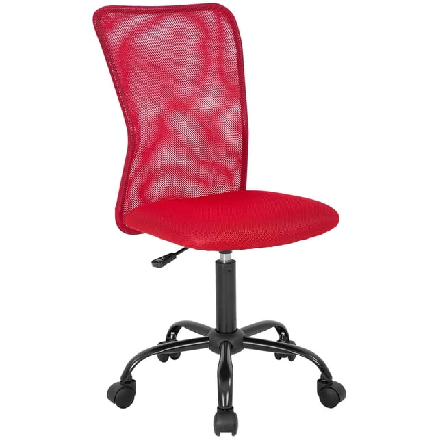 BestOffice Home Office Chair Ergonomic Mesh, Lumbar Support Rolling Swivel Adjustable Mid Back for Girls in red. The chair features a breathable mesh backrest, a cushioned seat, and a sturdy black base with rolling casters. It includes an adjustable backrest and height lever for customizable comfort, suitable for office or home use.