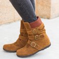 thumbnail image 4 of CEHVOM Women Suede Round Toe Zipper Flat Pure Color Buckle Strap Keep Warm Snow Boots, 4 of 8
