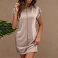 thumbnail image 1 of Ovzne Robes pour Femmes Robe de Plage Robe Décontractée pour Femmes Couleur Unie Col Rond Manches Courtes Robe Décontractée Robe Grande Taille Manches Courtes Liquidation, 1 of 7