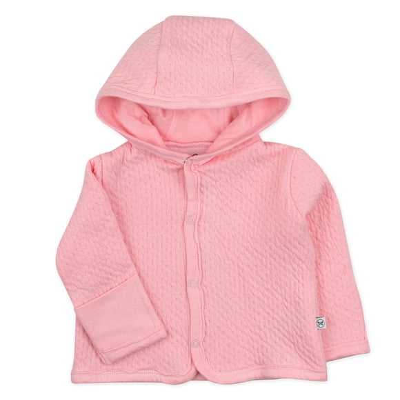 HonestBaby Organic Cotton Matelasse Snap-Front Hooded Jacket Pink 0-3 Months