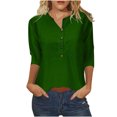 thumbnail image 1 of Polyester Cotton Tops Woman 3/4 Length Sleeve Henley Tee Shirts Button Loose Casual Summer Spring Clothes (Small, Green), 1 of 3