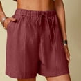 thumbnail image 2 of Annhoo Womens Plus Size Cotton Linen Shorts High Waisted Drawstring Wide Leg Solid Comfy Casual Shorts with Pockets, 2 of 7