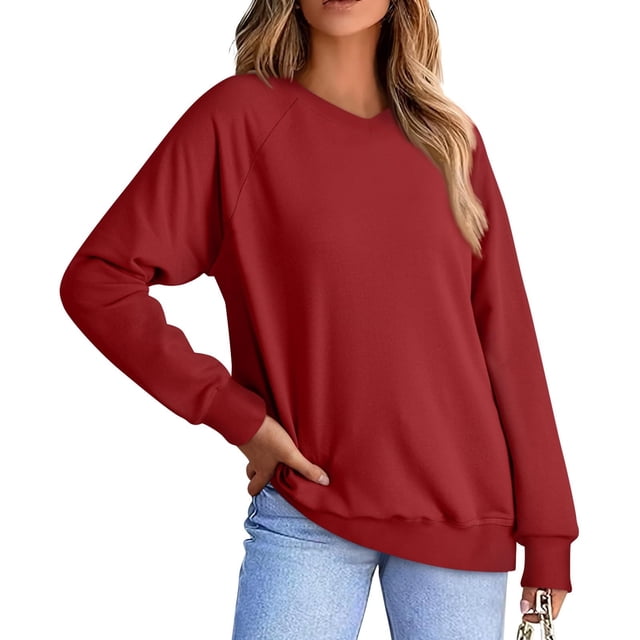 Chandails en Molleton Col en V pour Femmes Manches Longues Décontractées Tops Pull Oversize