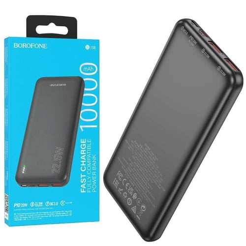 Power Bank BOROFONE (BJ38) 10000mAh PD 20W Fast Long Lasting Portable Battery Fast Charging - Black