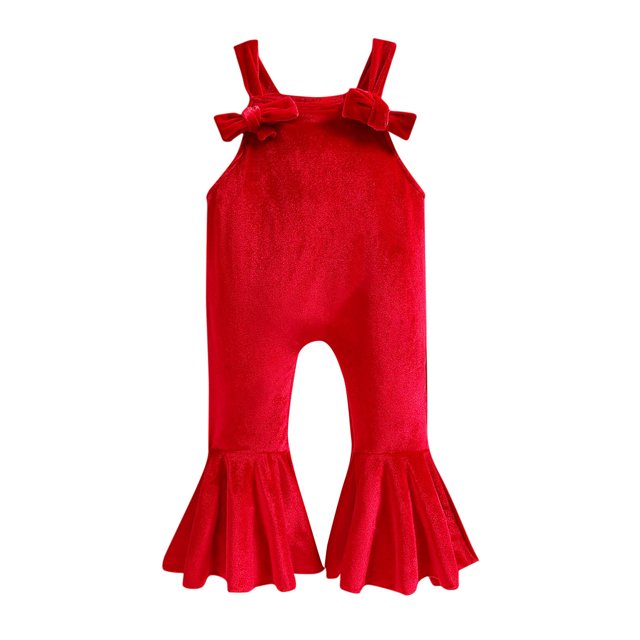AherBiu Toddler Girls Romper Fall Fleece Sleeveless Baby Jumpsuit Ruffle Bell Bottom Pants Overalls