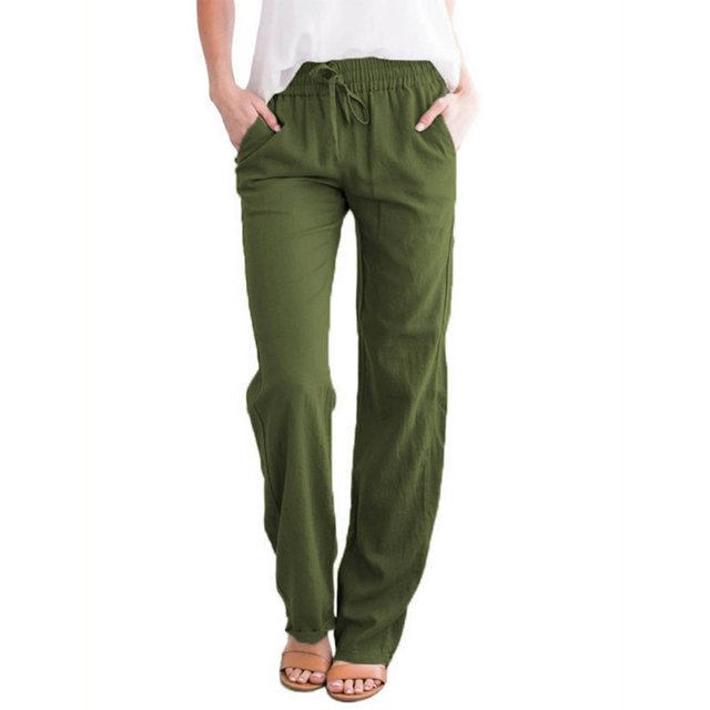 Pantalon Décontracté d'Été pour Femmes en Coton et Lin avec Poches