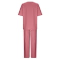 thumbnail image 4 of Pisexur Ensemble 2 Pcs pour Femme en Coton et Lin pour Femmes, Chandail à Manches Courtes avec Cordon, Pantalon Long, Survêtement, Ensemble Jogger, Pantalon Uni, Tenue Décontractée Deux Pièces, 4 of 5
