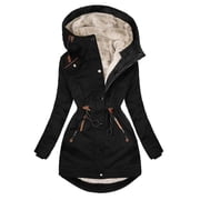 aohooy Plus Size Women Winter Coats Thicken Coats Faux Fur Fleece Lined Warm Long Puffer Jacket Cold Weather Parka Outwear Black,XL