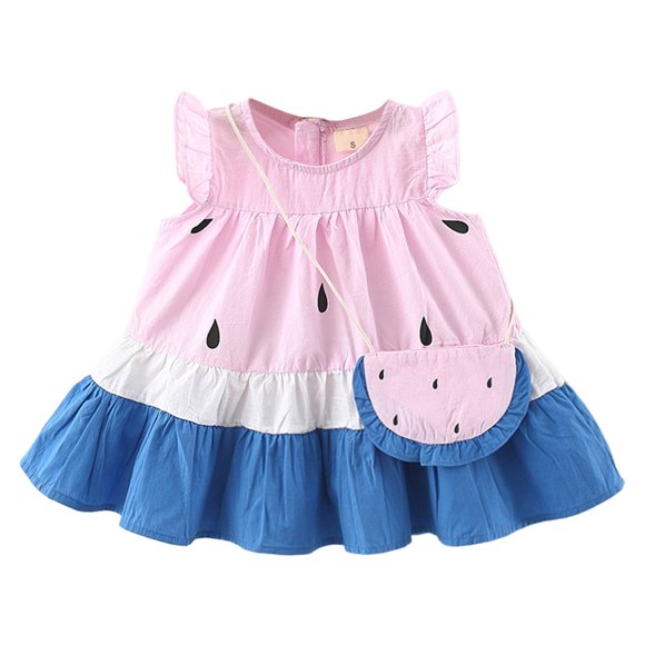 LOVZFMLL Summer Toddler Girls Short Sleeve Dress Pattern Short Sleeves Skirt With Bag