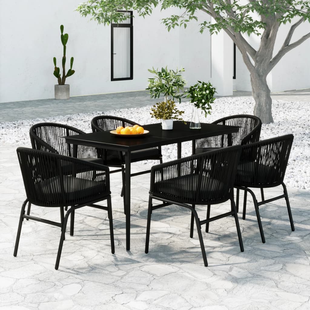 vidaXL Ensemble de Salle à Manger de Jardin 7 Pcs Noir