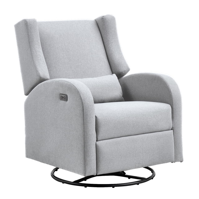 VEVOR Chaise Berçante Électronique Recliner et Pivotante en Gris Pâle, avec une Capacité de Poids de 250 Lb. Cette Chaise Berçante pour Chambre de Bébé a une surface en Tissu polyester durable, un design Ergonomique en arc et un Rembourrage en Mousse Haute Densité pour le Confort. Elle Offre une Fonctionnalité de Pivotement à 240 Degrés, une Inclinaison Électrique de 110° à 165°, et Comprend un port USB pour Plus de Commodité. la Chaise a une base Métallique Robuste et Est Fournie avec un Coussin de Soutien Lombaire. Convient aux Salons, Chambres Ou Poup