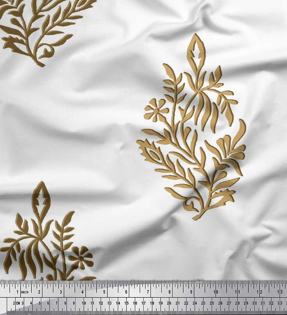 Soimoi Rayon Crepe Fabric Leaves & Floral Block Fabric Prints by Yard 46 Inch Wide