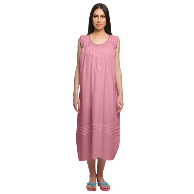 Moomaya Robe de Nuit d'Allaitement Unie à Col Rond pour Femmes en Coton