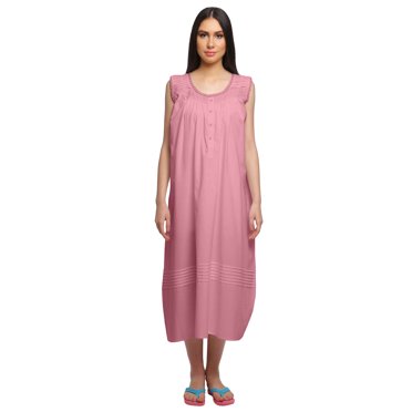 Moomaya Nuisette Unie pour Femmes Longueur Genou Manches en Coton Vêtement de Nuit