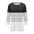 thumbnail image 5 of Hauts à Manches Longues pour Femmes Manches 3/4 Hauts pour Femmes Col Ras du Cou Décontractés Tendance Chandails à Enfiler Blouses Mode d'Automne T-Shirts Rayés Tuniques Basiques S-9 Noir P, 5 of 5