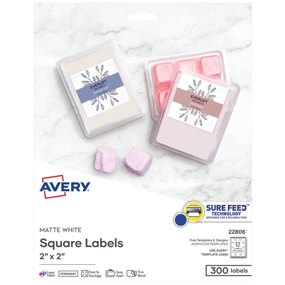 Avery Printable Blank Square Labels, 2" x 2", Matte White, 1500 Customizable Labels (22806)